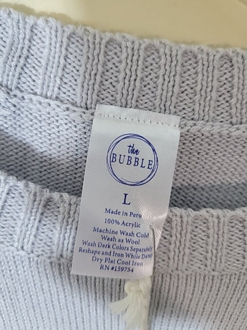 The Bubble Tennis Sweater LARGE ,GREY Striped Cuff Cotton Blend Womens NEW - Picture 3 of 6